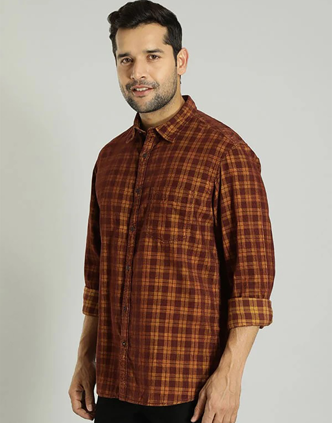 Indian Terrain Men Checkered Brown Shirt